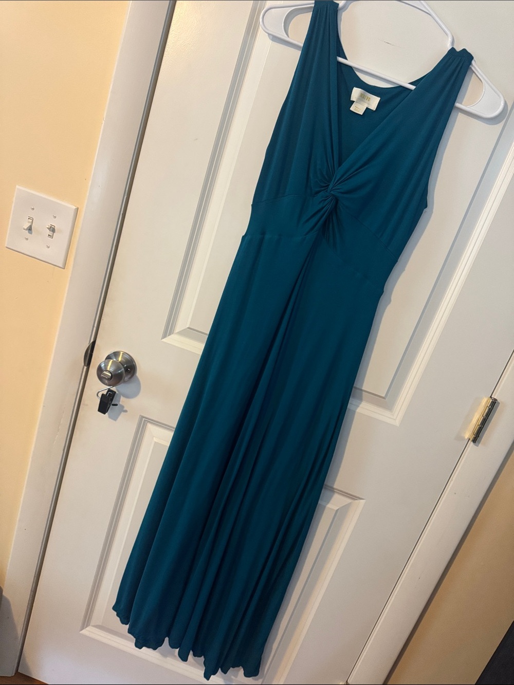 Maeve S Ruched Drape midi Dress Twist Knot Summer Casual Beach Boho Teal